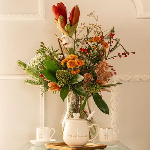 Kaffee und Blumen Wartebereich